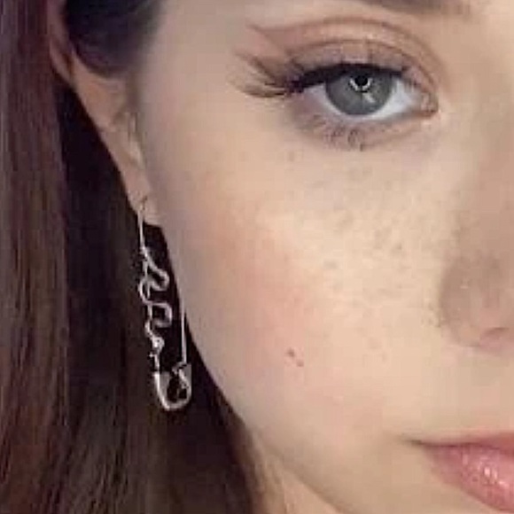 Gold Snake Safety Pin Minimalist Punk Hip Hop Earrings - Picture 4 of 4